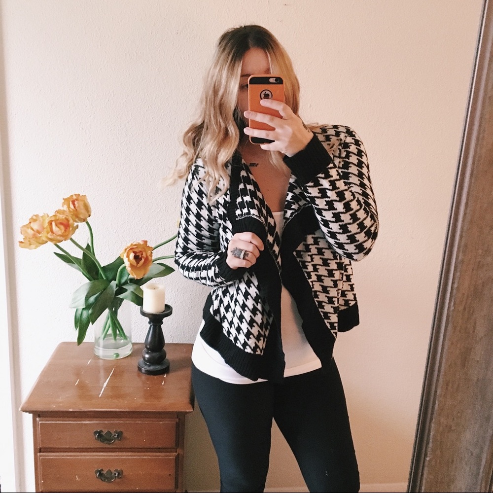 Vintage Houndstooth Open Cardigan | M